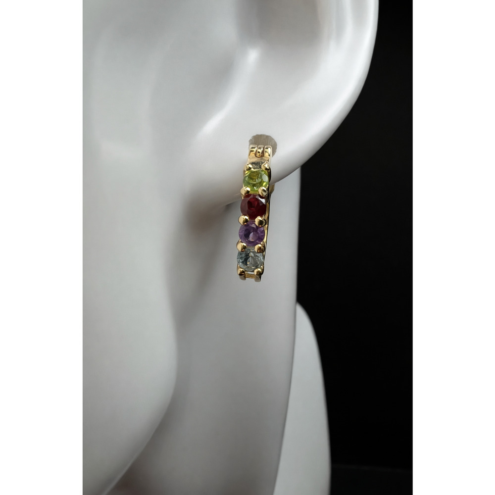 Gold Over Sterling Multi Gemstone Hoop Earrings PAJ 925